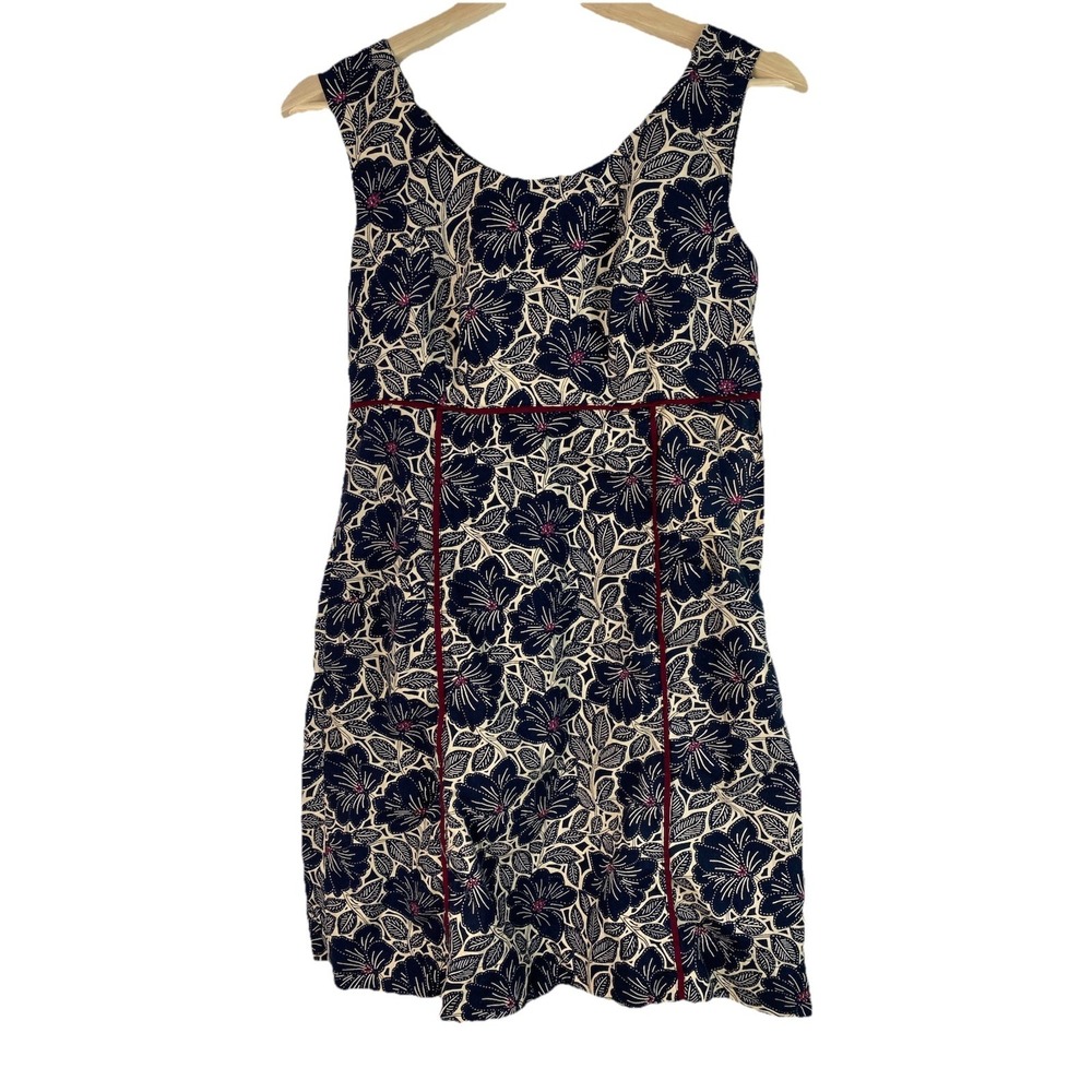 Apsara Women's S Blue Ivory Floral Sleeveless Cotton A-Line Dress